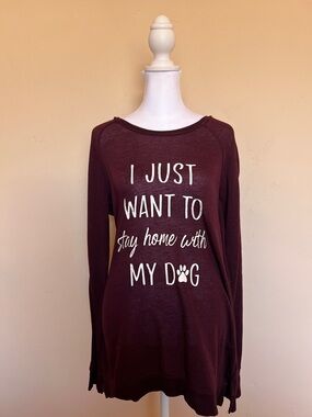 Stay Home With My Dog Long-Sleeve Tee - Burgundy